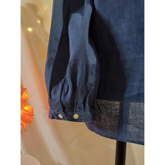 Lauren Ralph Lauren Linen Embroidered Boho Elegant Blouse Womens Size XL Blue - Picture 6 of 9